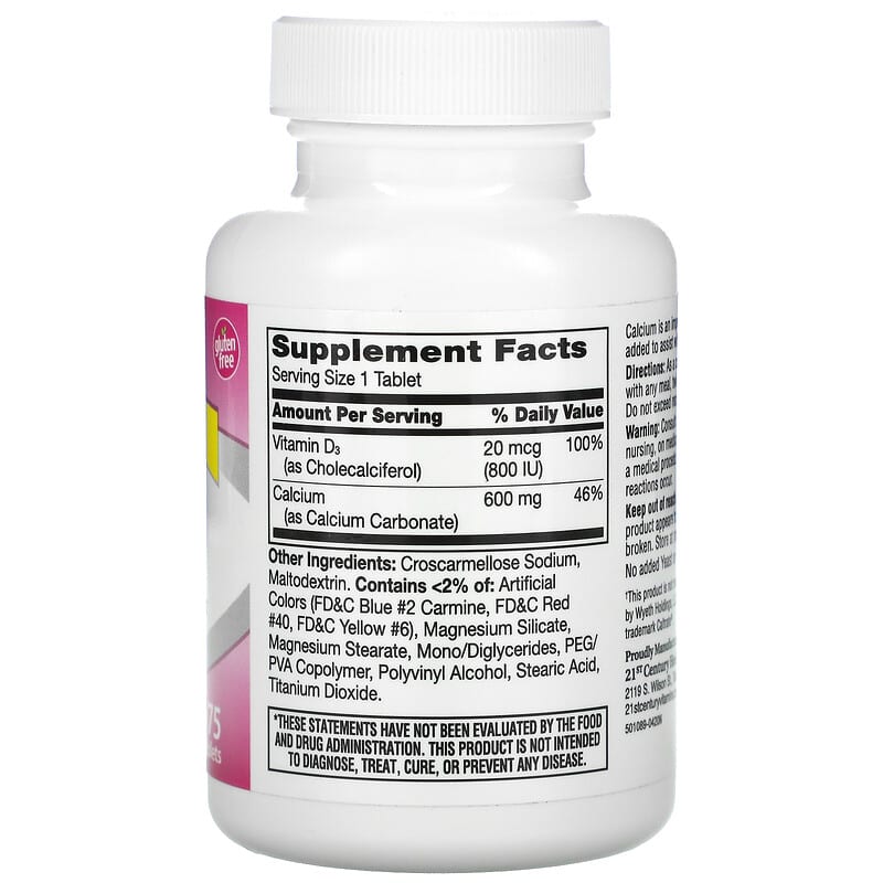 21st Century 600+D3 Calcium & Vitamin D3 Supplement 75 Tablets 2 Thành phần vi chất của 21st Century 600+D3 Calcium & Vitamin D3 Supplement 75 Tablets 740985275290