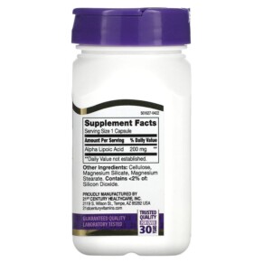 Thành phần vi chất của 21st Century Alpha Lipoic Acid 200 mg 60 Capsules 740985280720
