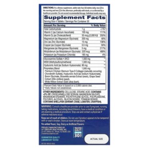Thành phần vi chất của 21st Century Arthri-Flex Advantage + Vitamin D3 120 Coated Tablets 740985226230