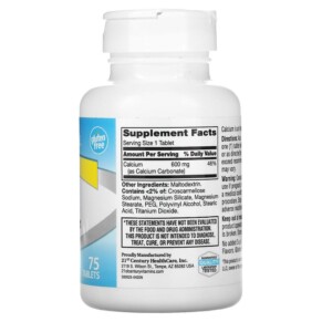 Thành phần vi chất của 21st Century Calcium Supplement 600 75 Tablets 740985275320