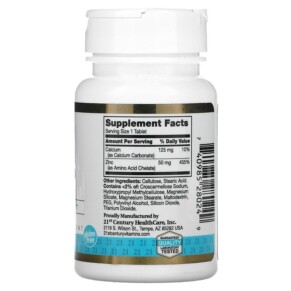 Thành phần vi chất của 21st Century Chelated Zinc 50 mg 60 Tablets 740985280249