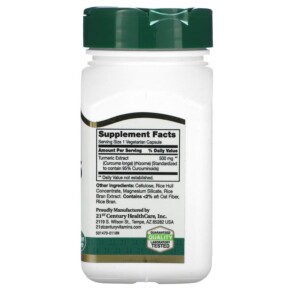 Thành phần vi chất của 21st Century Curcumin 95 500 mg 45 Vegetarian Capsules 740985227572