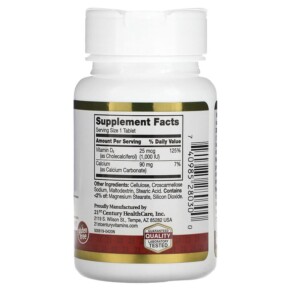 Thành phần vi chất của 21st Century D3 25 mcg (1.000 IU) 60 Tablets 740985280300