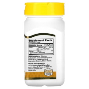 Thành phần vi chất của 21st Century Folic Acid 800 mcg 180 Easy to Swallow Tablets 740985225639