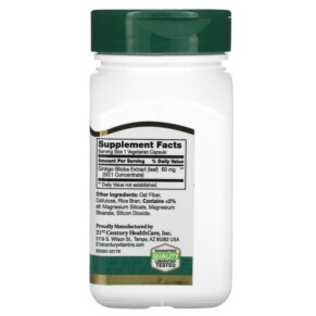Thành phần vi chất của 21st Century Ginkgo Biloba Extract Standardized 60 Vegetarian Capsules 740985212493
