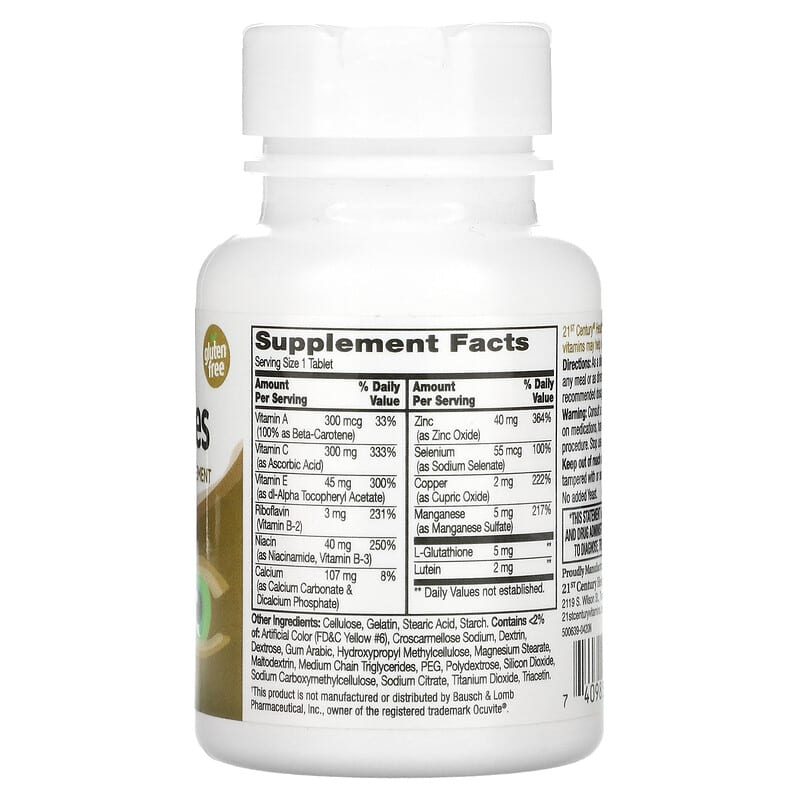 21st Century Healthy Eyes Extra With Lutein Zinc & Vitamin B 36 Tablets 2 Thành phần vi chất của 21st Century Healthy Eyes Extra With Lutein Zinc & Vitamin B 36 Tablets 740985274187