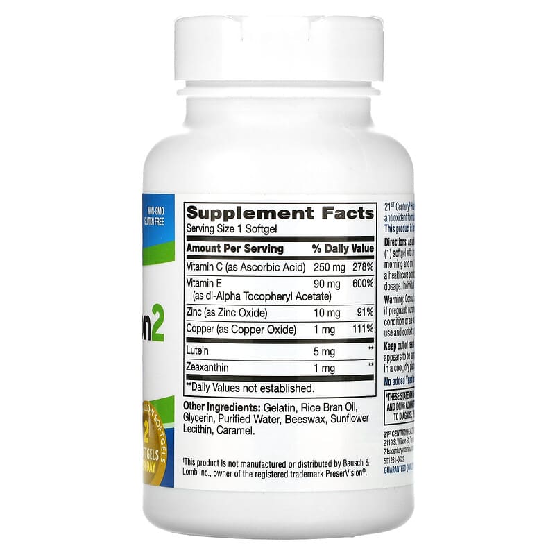 21st Century Healthy Eyes SuperVision2 120 Softgels 2 Thành phần vi chất của 21st Century Healthy Eyes SuperVision2 120 Softgels 740985277720
