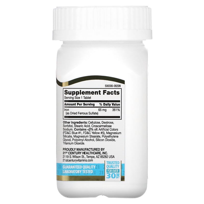 21st Century Iron 65 mg 120 Tablets 2 Thành phần vi chất của 21st Century Iron 65 mg 120 Tablets 740985226704