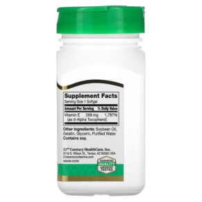 Thành phần vi chất của 21st Century Natural Vitamin E 268 mg (400 IU) 110 Softgels 740985223437