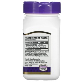 Thành phần vi chất của 21st Century Papaya Enzyme Chewable 100 Tablets 740985226629