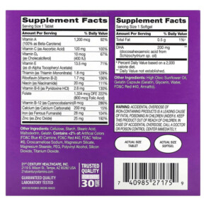 Thành phần vi chất của 21st Century Prenatal Multivitamin Plus DHA 2 Bottles 60 Tablets / 60 Softgels 740985271759