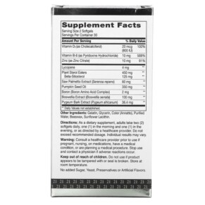 Thành phần vi chất của 21st Century Prostate Health with Beta-Sitosterol 125 mg 60 Softgels 740985280119