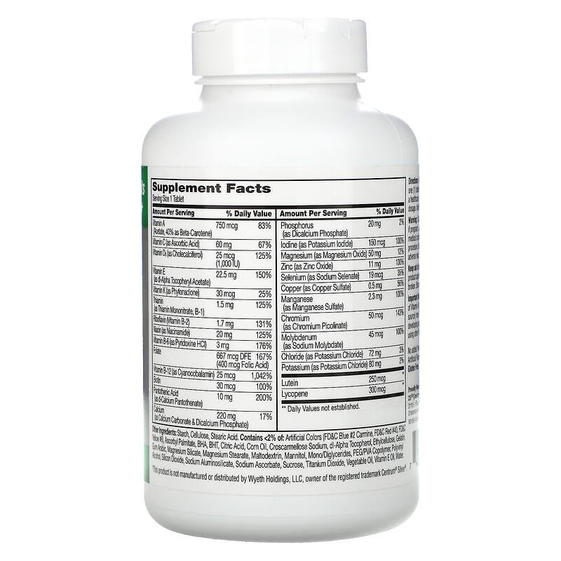 21st Century Sentry Senior Multivitamin & Multimineral Supplement Adults 50+ 265 Tablets 2 Thành phần vi chất của 21st Century Sentry Senior Multivitamin & Multimineral Supplement Adults 50+ 265 Tablets 740985227039