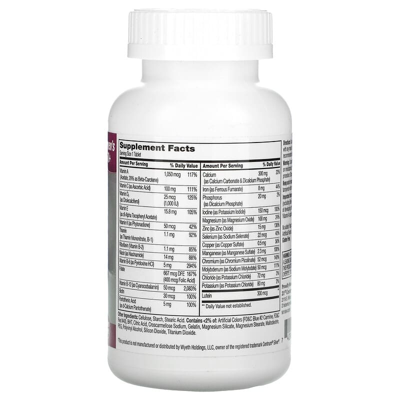 21st Century Sentry Senior Multivitamin & Multimineral Supplement Women 50+ 100 Tablets 2 Thành phần vi chất của 21st Century Sentry Senior Multivitamin & Multimineral Supplement Women 50+ 100 Tablets 740985275429