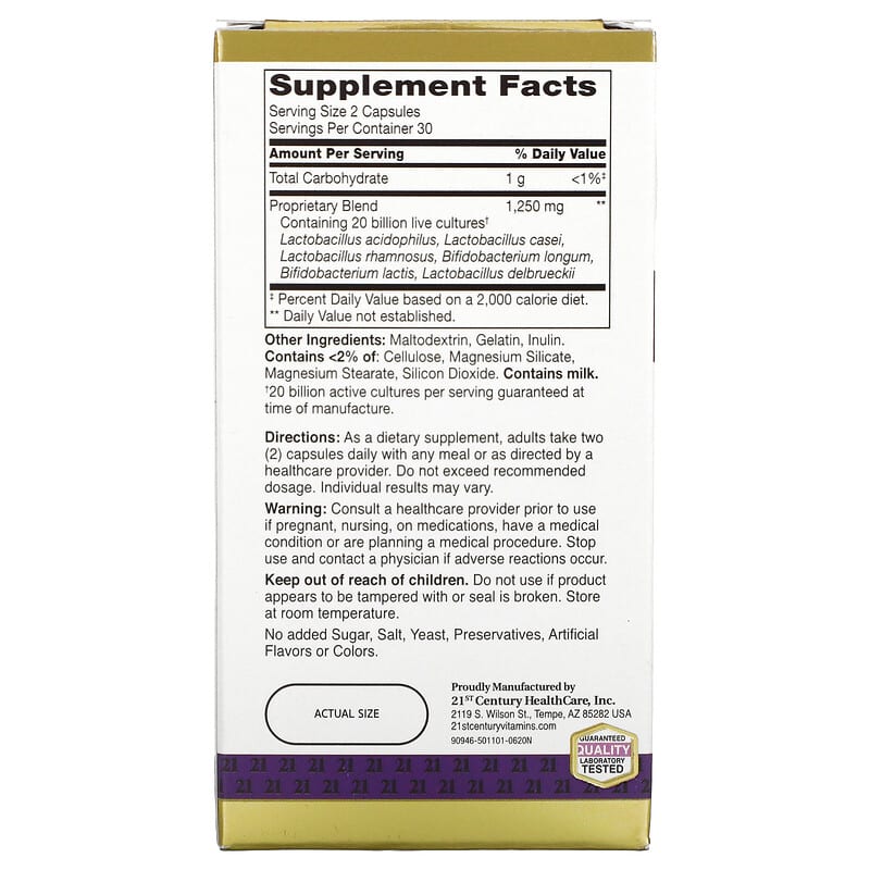 21st Century Ultra Potency Advanced Probiotic 60 Capsules 2 Thành phần vi chất của 21st Century Ultra Potency Advanced Probiotic 60 Capsules 740985275054