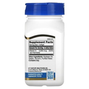 Thành phần vi chất của 21st Century Vitamin A 3.000 mcg (10.000 IU) 110 Softgels 740985214640