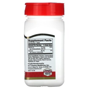 Thành phần vi chất của 21st Century Vitamin D3 10 mcg (400 IU) 100 Tablets 740985226612