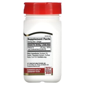 Thành phần vi chất của 21st Century Vitamin D3 125 mcg 110 Rapid Release Softgels 740985280591