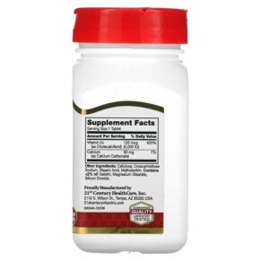 Thành phần vi chất của 21st Century Vitamin D3 125 mcg (5.000 IU) 110 Tablets 740985272886