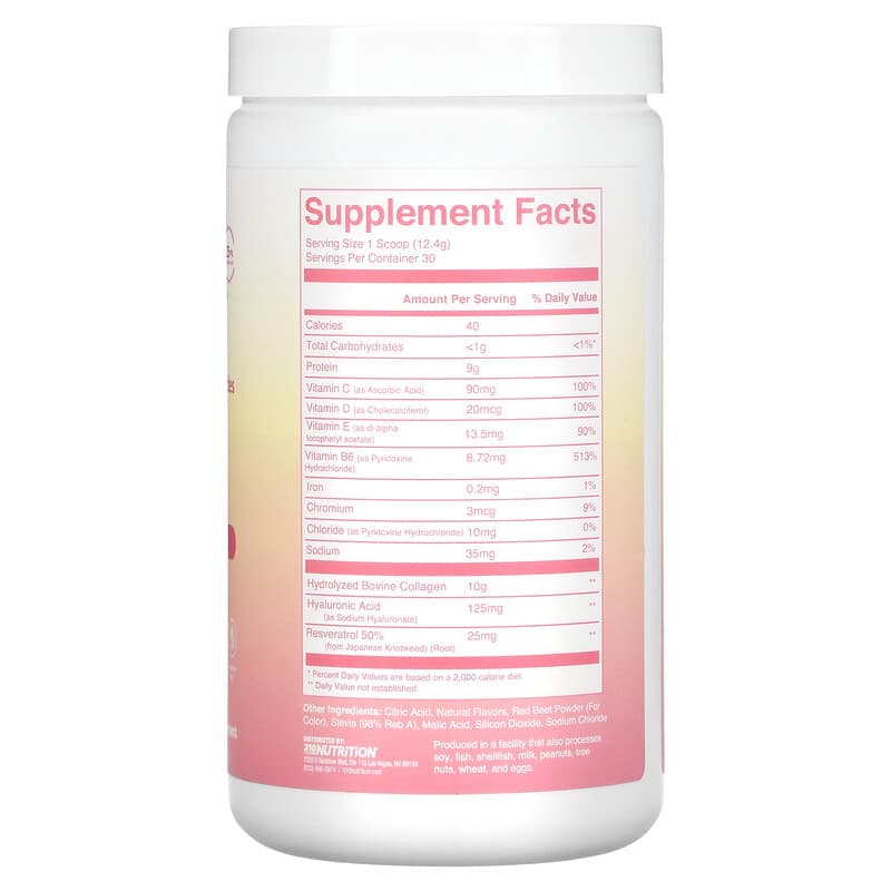 310 Nutrition Collagen Types I & III Collagen Peptides Pink Lemonade 13.1 oz (372 g) 2 Thành phần vi chất của 310 Nutrition Collagen Types I & III Collagen Peptides Pink Lemonade 13.1 oz (372 g) 810018832131