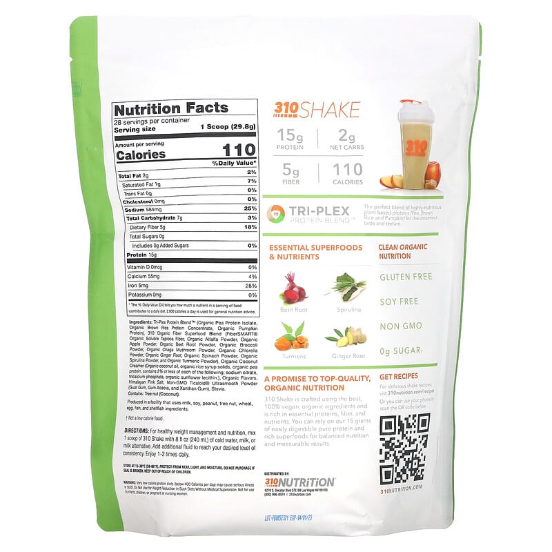 310 Nutrition Meal Replacement Shake Salted Caramel 29.4 oz (834.4 g) 2 Thành phần vi chất của 310 Nutrition Meal Replacement Shake Salted Caramel 29.4 oz (834.4 g) 810018830441