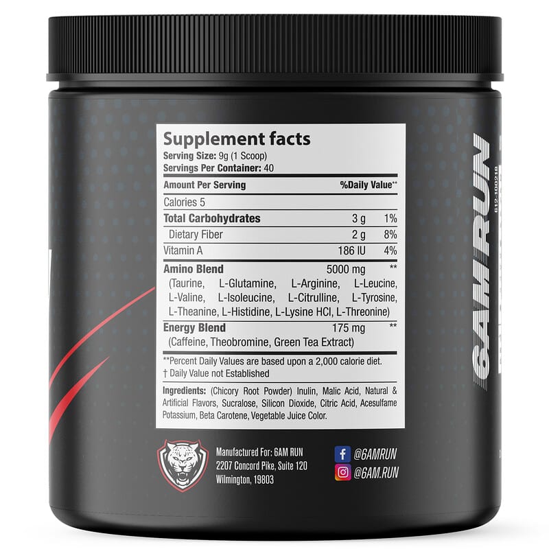 6AM Run Marathon Advanced Amino + Preworkout Formula Raspberry Iced Tea 12.7 oz (360 g) 2 Thành phần vi chất của 6AM Run Marathon Advanced Amino + Preworkout Formula Raspberry Iced Tea 12.7 oz (360 g) 745558343482