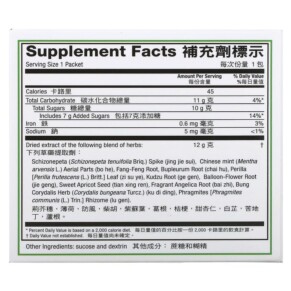 Thành phần vi chất của 999 Ganmao Qingre Granules 10 Packets 12 g (0.42 oz) Each 049987015331