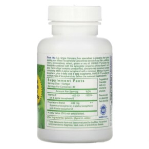 Thành phần vi chất của A.C. Grace Company Unique E 30 Softgels 894612001117