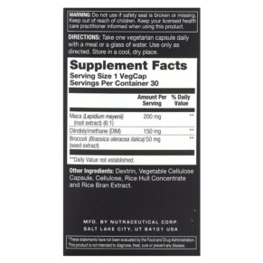 Thành phần vi chất của Action Labs Alpha Advantage Dim For Men 30 Vegcaps 047868109629