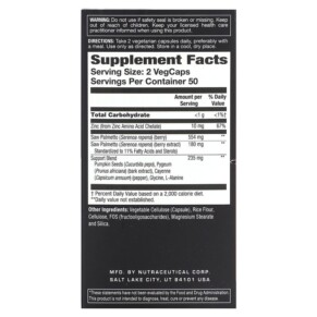 Thành phần vi chất của Action Labs Positive Prostate Saw Palmetto Men's Support 100 VegCaps 047868488809