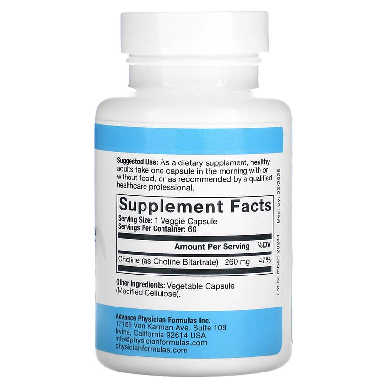 Advance Physician Formulas Inc. Choline Bitartrate 650 mg 60 Vegetable Capsules 2 Thành phần vi chất của Advance Physician Formulas Inc. Choline Bitartrate 650 mg 60 Vegetable Capsules 896996000083