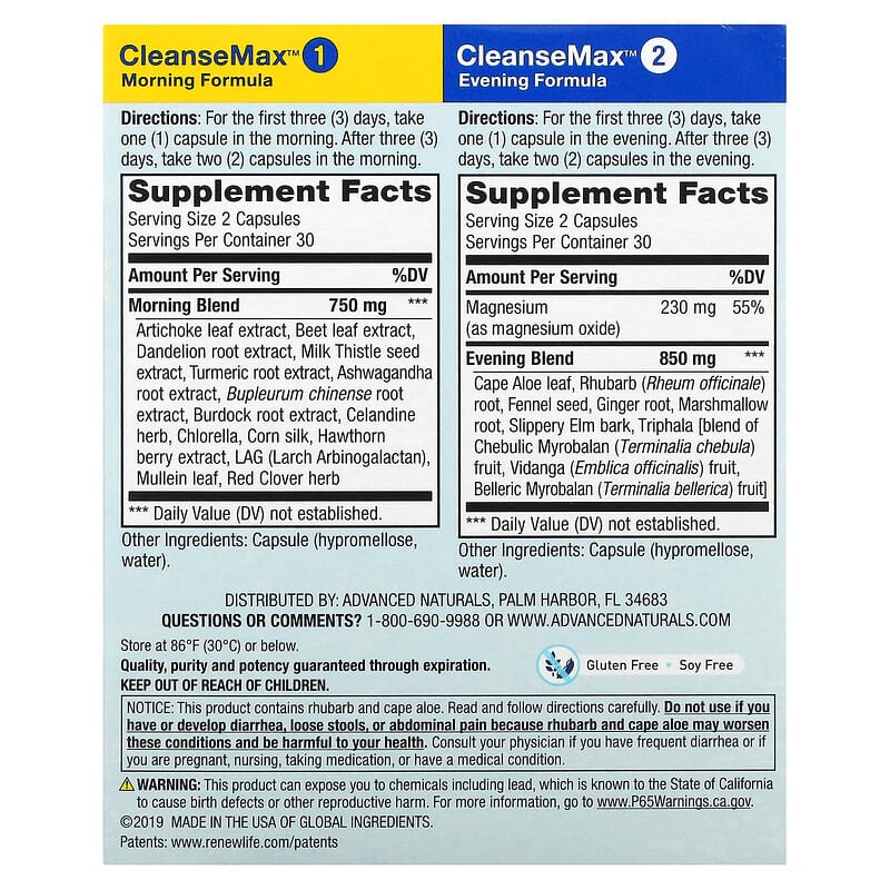 Advanced Naturals CleanseMax 30-Day Advanced Total Body Cleanse 2 Bottles 60 Vegetable Capsules Each 2 Thành phần vi chất của Advanced Naturals CleanseMax 30-Day Advanced Total Body Cleanse 2 Bottles 60 Vegetable Capsules Each 631257422224