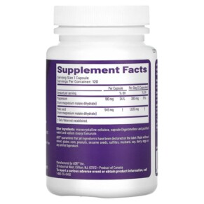 Thành phần vi chất của Advanced Orthomolecular Research AOR Mag Malate Renew 120 Vegetarian Capsules 624917082111
