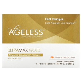 Thực phẩm chức năng Ageless Foundation Laboratories UltraMax Gold Advanced Rejuvenation Formula with Alphatrophin Valencia Orange 22 Packets 0.61 oz (17.4 g) Each 691546001103