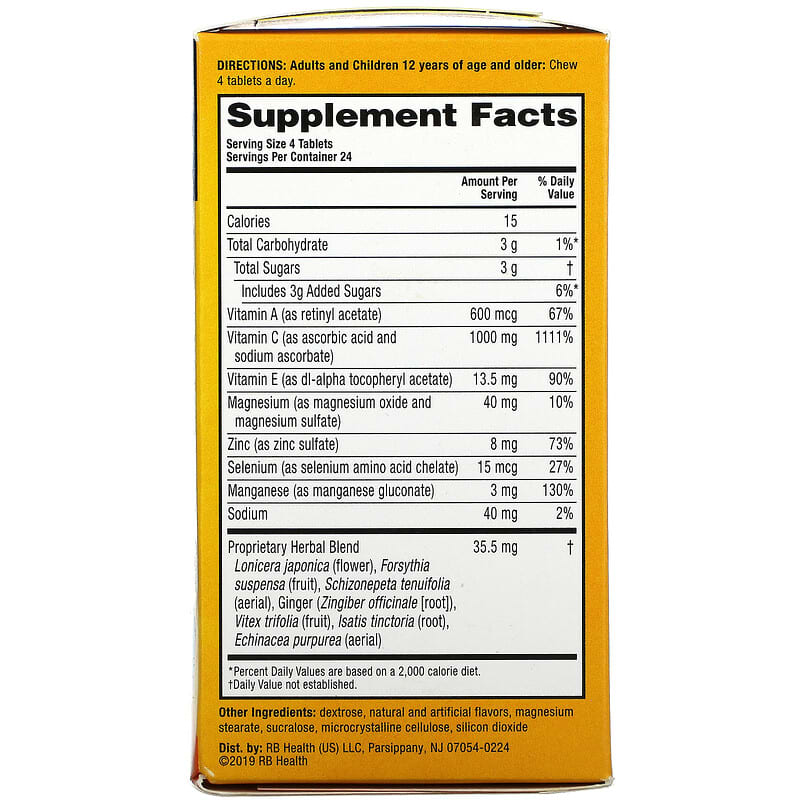 AirBorne Original Immune Support Supplement Citrus 96 Chewable Tablets 2 Thành phần vi chất của AirBorne Original Immune Support Supplement Citrus 96 Chewable Tablets 647865962977