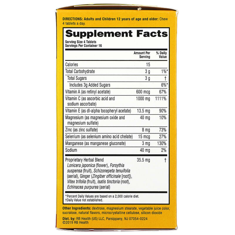 AirBorne Original Immune Support Supplement Very Berry 64 Chewable Tablets 2 Thành phần vi chất của AirBorne Original Immune Support Supplement Very Berry 64 Chewable Tablets 647865186304