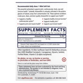 Thành phần vi chất của Algalife Icelandic Astaxanthin 12 mg 60 Mini Soft Gels 866509000145
