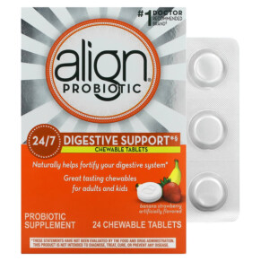 Thực phẩm chức năng Align Probiotics 24/7 Digestive Support Banana Strawberry 24 Chewable Tablets 037000961680