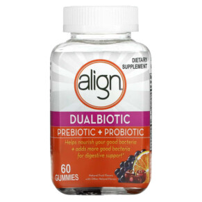 Thực phẩm chức năng Align Probiotics Dualbiotic Prebiotic + Probiotic Natural Fruit 60 Gummies 037000779377