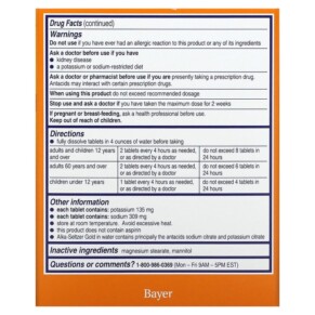 Thành phần vi chất của Alka-Seltzer Gold 36 Effervescent Tablets 016500566755