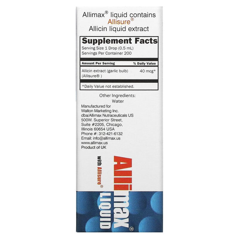 Allimax Liquid with Allisure 1/3 fl oz (10 ml) 2 Thành phần vi chất của Allimax Liquid with Allisure 1/3 fl oz (10 ml) 872232000079