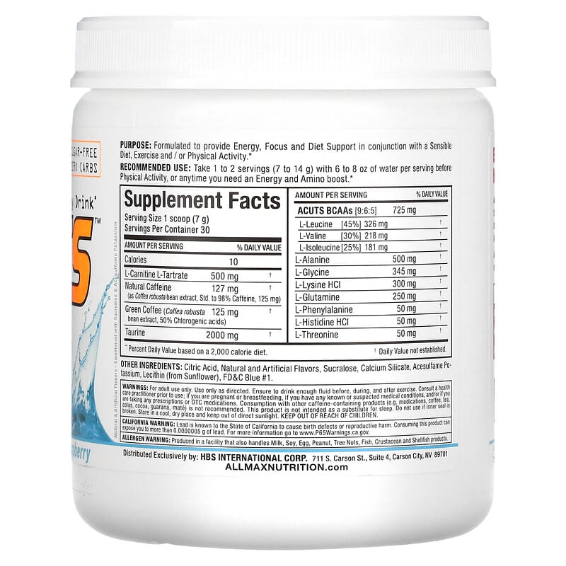ALLMAX ACUTS Amino-Charged Energy Drink Blue Raspberry 7.4 oz (210 g) 2 Thành phần vi chất của ALLMAX ACUTS Amino-Charged Energy Drink Blue Raspberry 7.4 oz (210 g) 665553226590