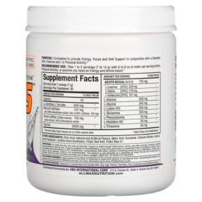 Thành phần vi chất của ALLMAX ACUTS Amino-Charged Energy Drink Grape 7.4 oz (210 g) 665553226828