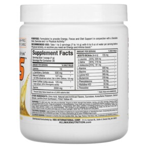 Thành phần vi chất của ALLMAX ACUTS Amino-Charged Energy Drink Pina Colada 7.4 oz (210 g) 665553224794