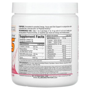 Thành phần vi chất của ALLMAX ACUTS Amino-Charged Energy Drink Pink Lemonade 7.4 oz (210 g) 665553225357