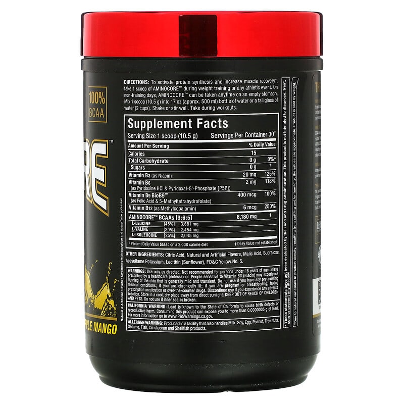 ALLMAX AMINOCORE BCAA Pineapple Mango 0.69 lb (315 g) 2 Thành phần vi chất của ALLMAX AMINOCORE BCAA Pineapple Mango 0.69 lb (315 g) 665553228631