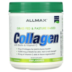 Thực phẩm chức năng ALLMAX Grass Fed & Pasture Raised Collagen with Biotin & Vitamin C Unflavored 15.5 oz (440 g) 665553228402