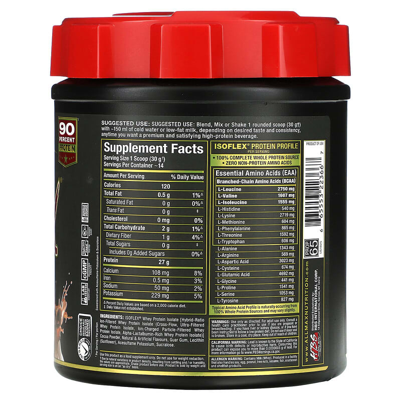 ALLMAX Isoflex Pure Whey Protein Isolate Chocolate 0.9 lbs (425 g) 2 Thành phần vi chất của ALLMAX Isoflex Pure Whey Protein Isolate Chocolate 0.9 lbs (425 g) 665553223667