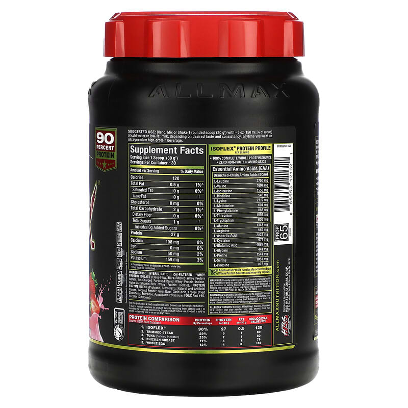 ALLMAX Isoflex Pure Whey Protein Isolate Strawberry 2 lbs (907 g) 2 Thành phần vi chất của ALLMAX Isoflex Pure Whey Protein Isolate Strawberry 2 lbs (907 g) 665553121321