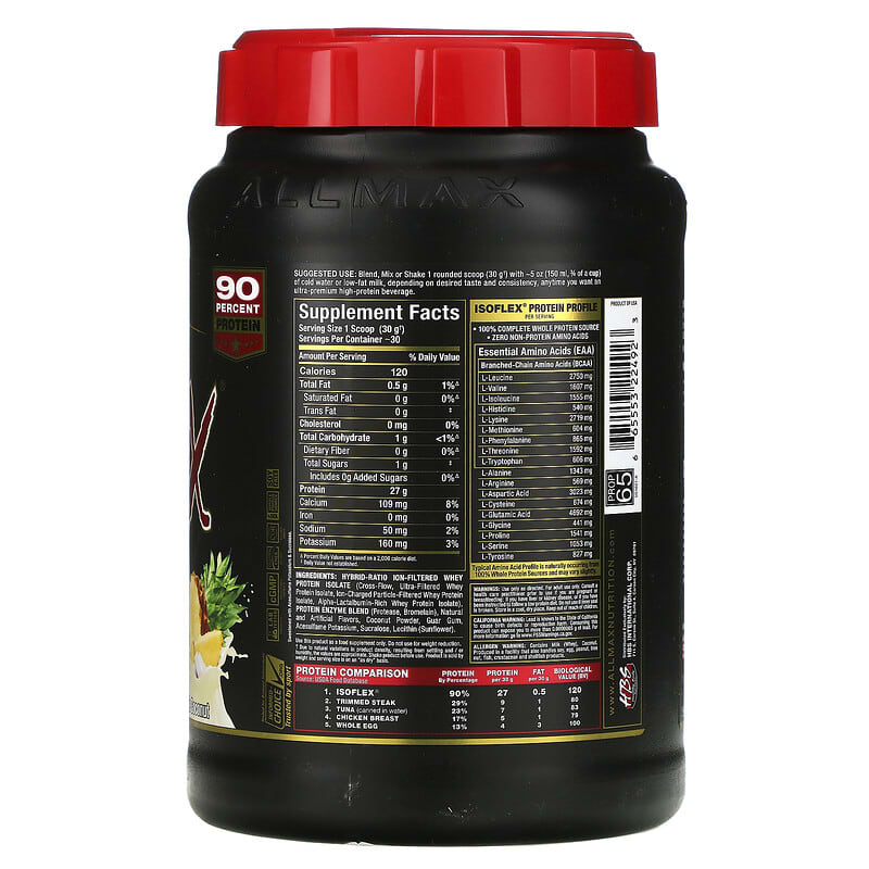 ALLMAX Isoflex Pure Whey Protein Isolate (WPI Ion-Charged Particle Filtration) Pineapple Coconut 2 lbs (907 g) 2 Thành phần vi chất của ALLMAX Isoflex Pure Whey Protein Isolate (WPI Ion-Charged Particle Filtration) Pineapple Coconut 2 lbs (907 g) 665553224923